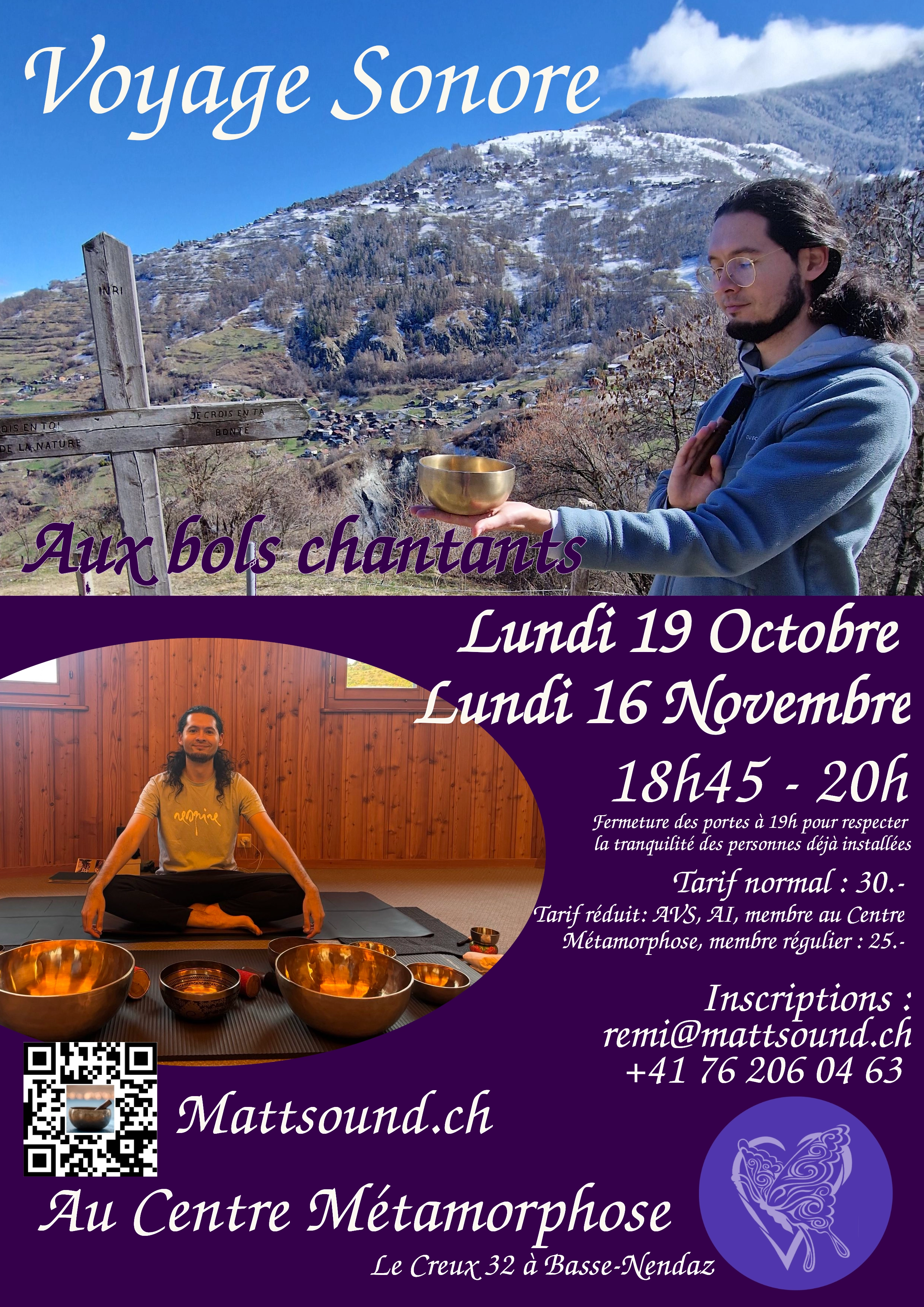 Voyage Sonore aux bols chantants tibétains en Valais, au centre métamorphose